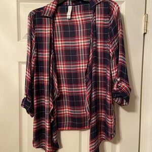 Aeropostale Red and Navy Plaid Cardigan